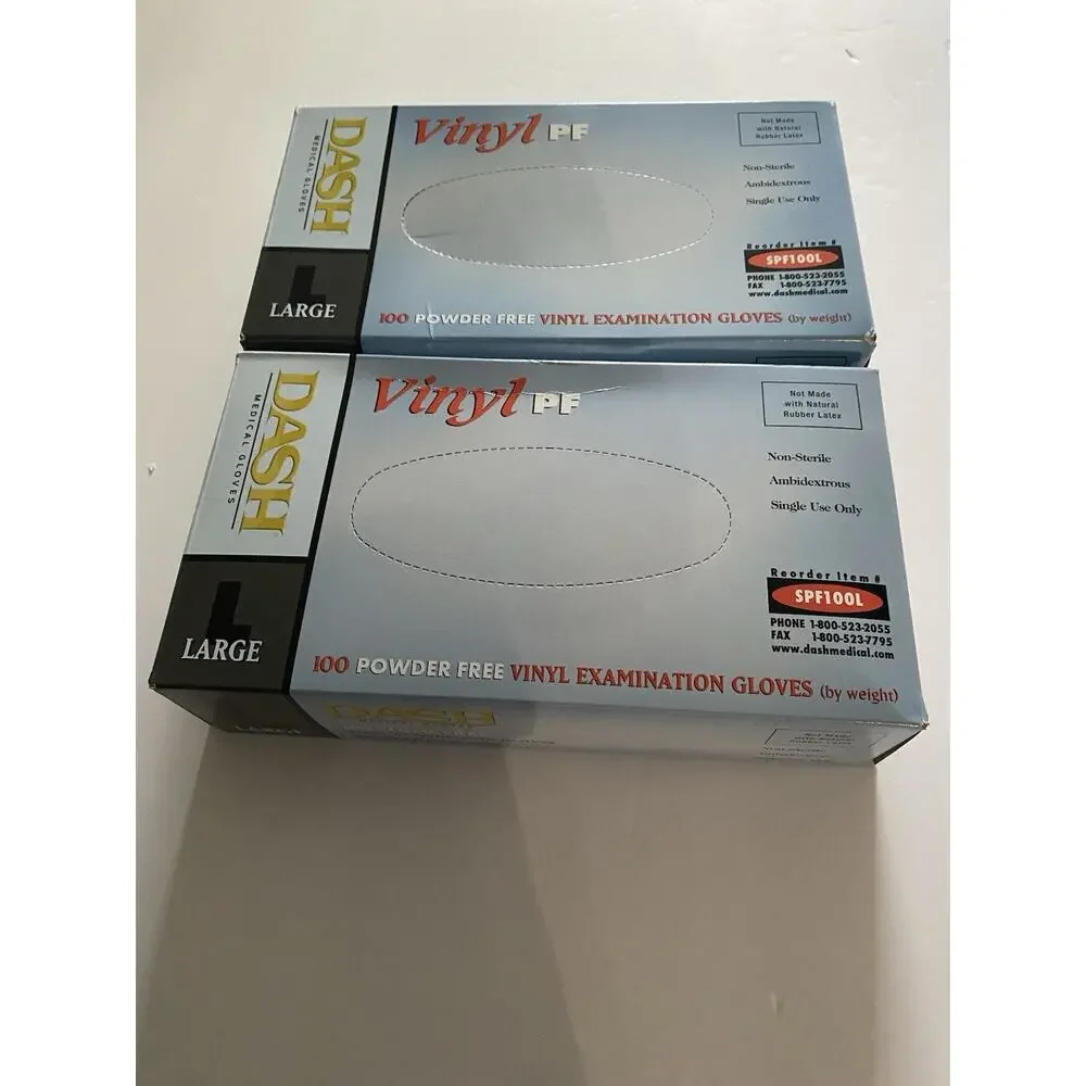 Dash Vinyl PF Medical Gloves Latex Free Powder Free 100 Count Size L Pack Of 2